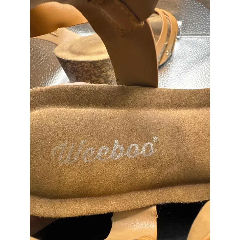 Weeboo Tan Strappy Faux Leather Platform Wedge Sandals Women's‎ 6.5